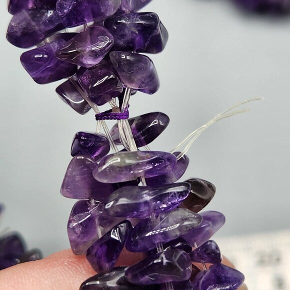 Amethyst Chip Bracelet Pair One Size Stretchy Purple Semi-Precious Stone Chunky - Picture 7 of 8
